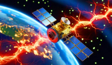 Illustration of sudden satellite failures caused by electrical discharges from electron accumulation.