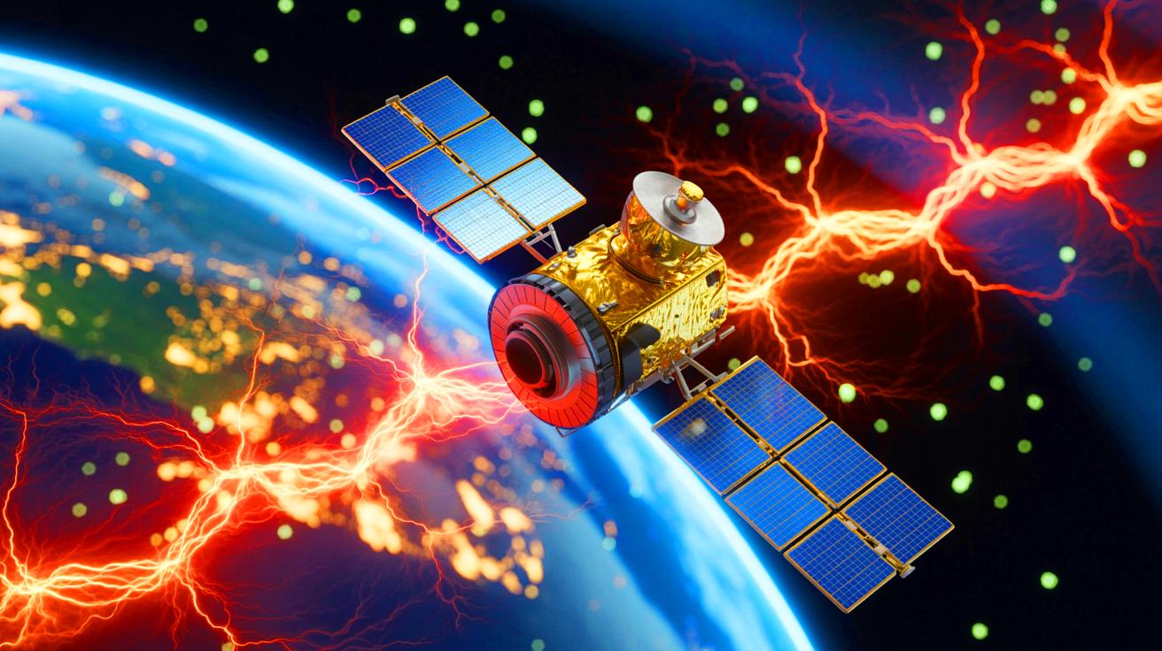 Illustration of sudden satellite failures caused by electrical discharges from electron accumulation.