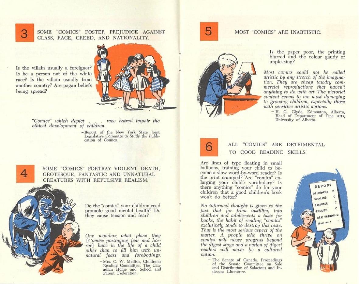 A two-page spread decorated with colourful cartoons.