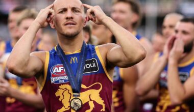Maryborough product Kai Lohmann won his second AFL premiership for the Brisbane Lions on Saturday. Picture by Getty Images