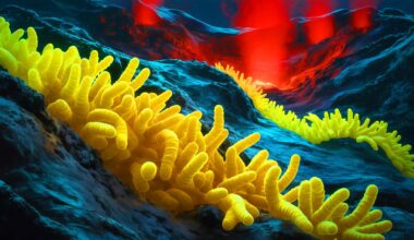 Illustration of Paralvinella hessleri worms thriving in hydrothermal vent environments.