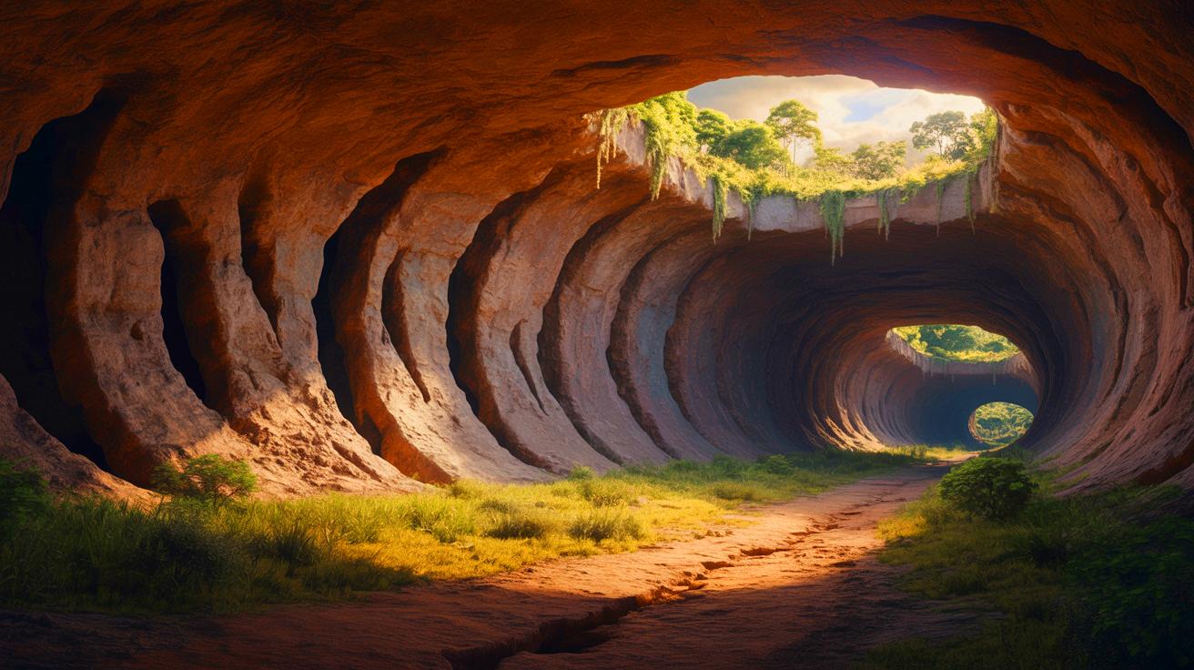 Illustration of ancient tunnels excavated by extinct megafauna beneath South America.