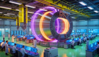 Illustration of the sPHENIX detector at Brookhaven National Laboratory capturing particle collisions to study the early universe.