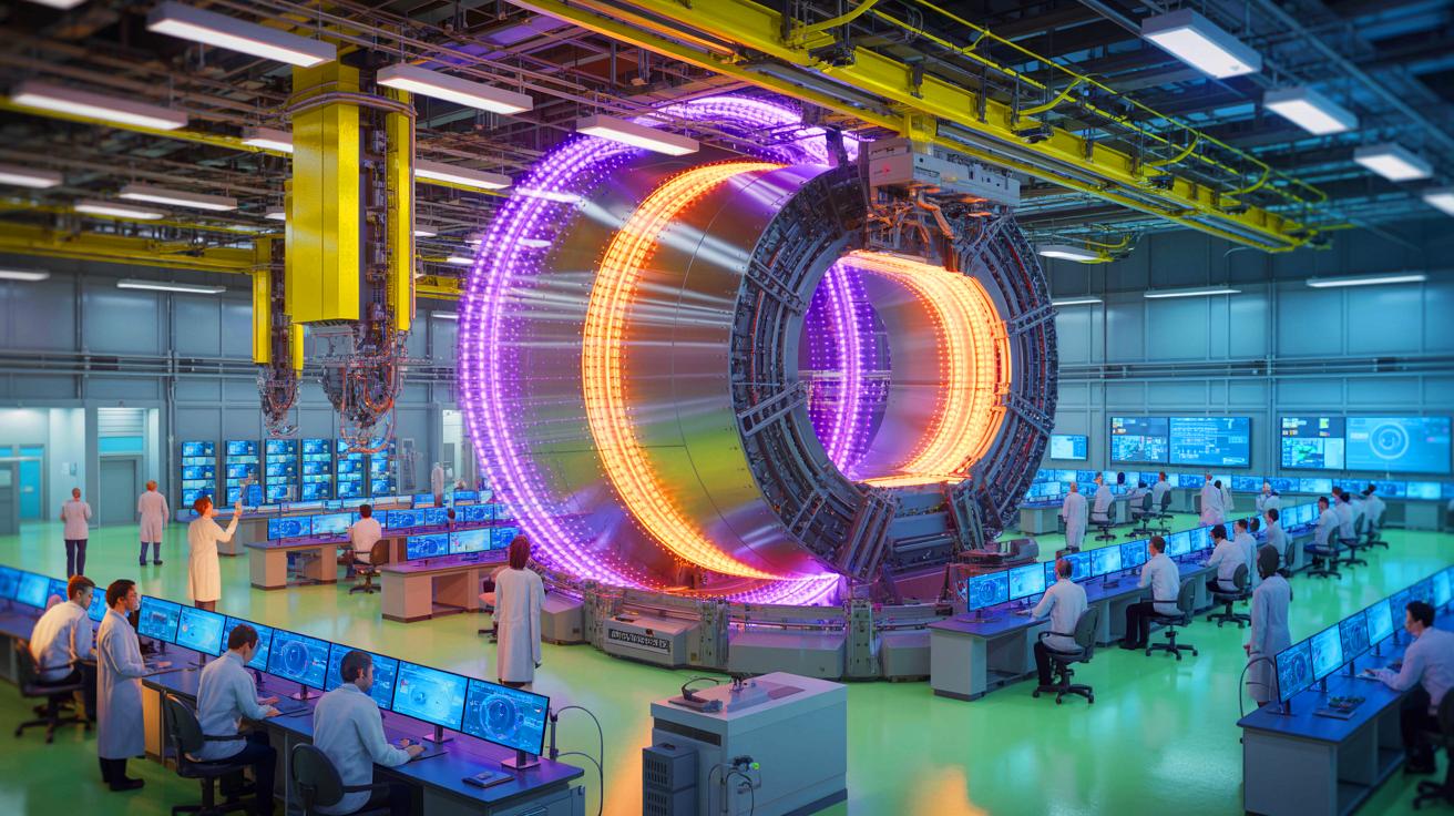 Illustration of the sPHENIX detector at Brookhaven National Laboratory capturing particle collisions to study the early universe.