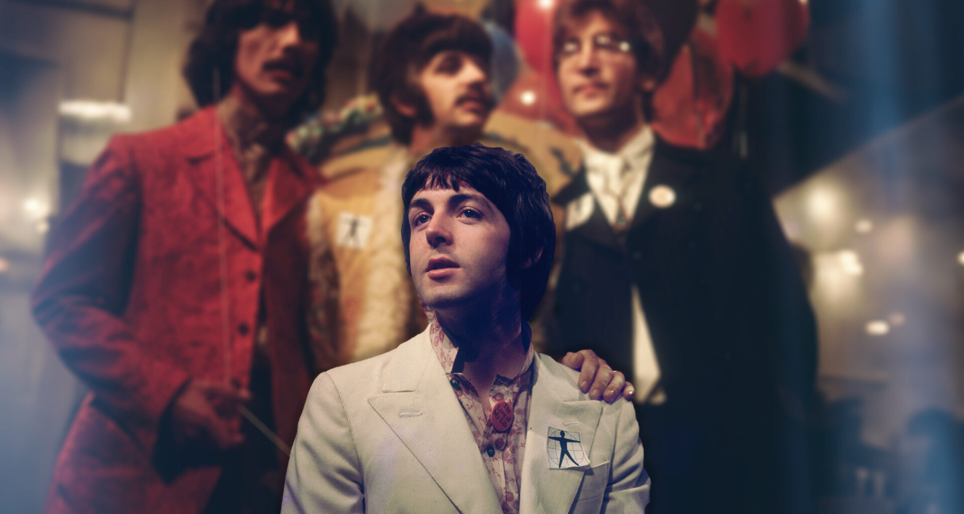 The Beatles, one of the most famous groups in the history of pop music; from left to right, George Harrison (1943 - 2001), Ringo Starr, John Lennon (1940 - 1980), and in front, Paul McCartney, at the EMI studios in Abbey Road, as they prepare for 'Our World', a world-wide live television show broadcasting to 24 countries with a potential audience of 400 million.
