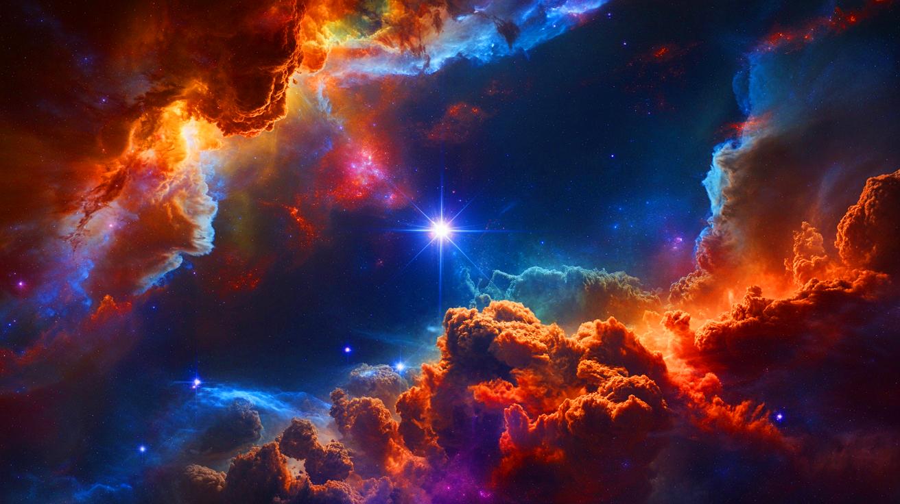 Illustration of the Early Universe's First Stars Forming from Massive Gas Clouds.