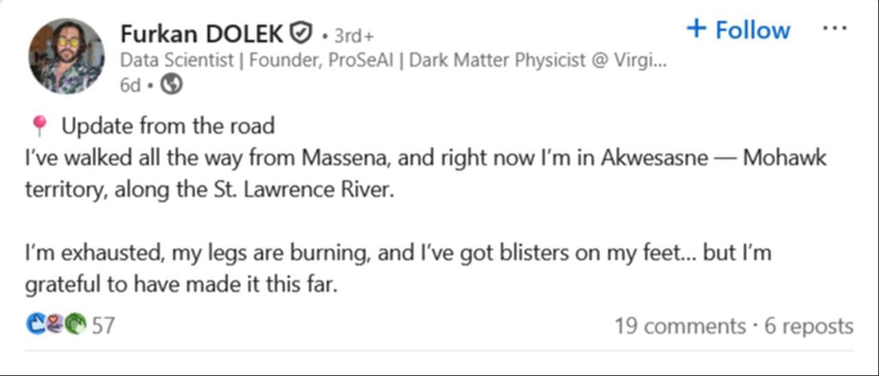 Furkan Dolek's recent LinkedIn post. (Photo via LinkedIn)
