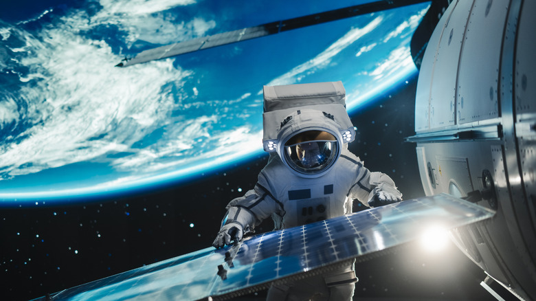 Astronaut working in space