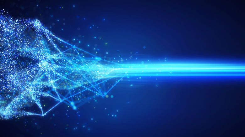 Visualization of network data transfer and information traveling at the speed of light.