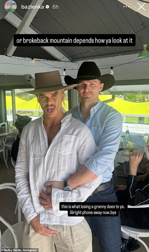 Smith (left, pictured with Patrick Dangerfield) has been criticised after the footy star appeared to make a reference to Brokeback Mountain on his Instagram during Geelong's Mad Monday celebrations. The Geelong player had dressed with a western theme, before writing: 'This is what losing a Granny does to ya,' on his Instagram