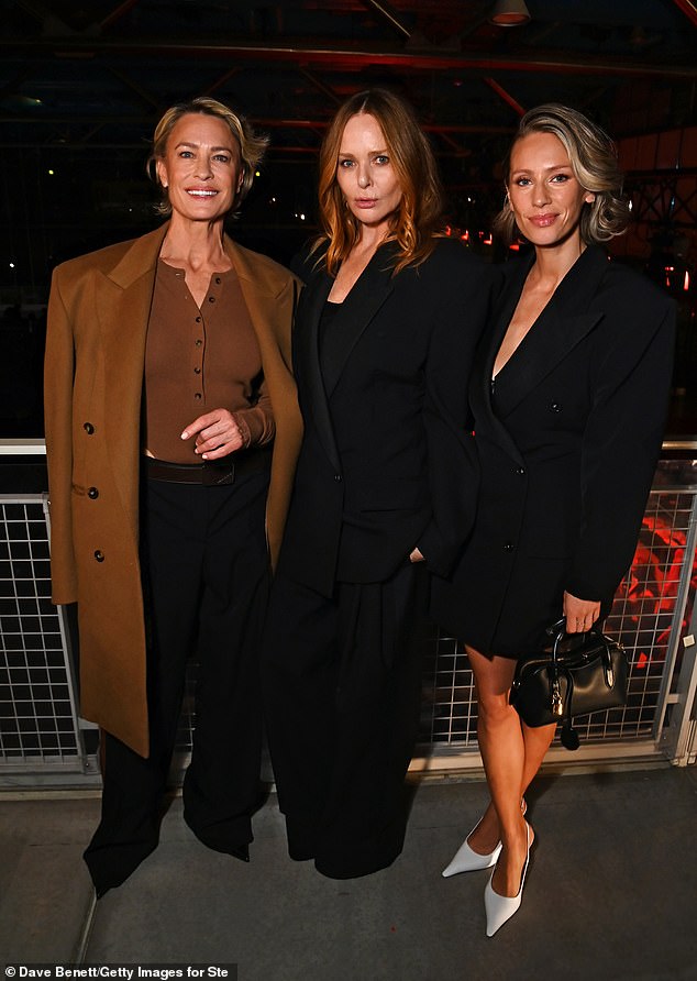 The mother-daughter duo looked incredible as they sat front row at the catwalk, before posing with fashion designer Stella, 54 (C)