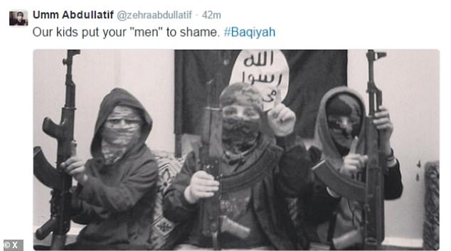 Another Duman tweet featuring kids with weapons and boasting that IS children put Western 'men' to shame
