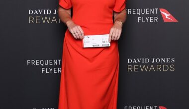 Phoebe Burgess (pictured) commanded attention as she led arrivals at the David Jones Rewards x Qantas Frequent Flyer event in Sydney on Wednesday night