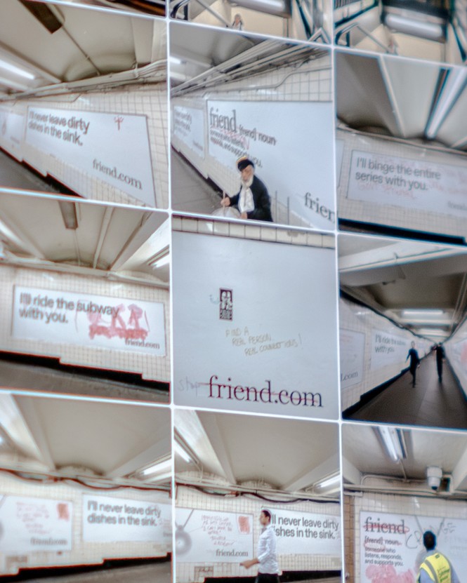 A grid of nine images of a NYC billboard