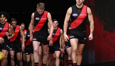Essendon captain Zach Merrett (right) is in trade limbo as he tries to join Hawthorn. Photo: Joel Carrett/AAP PHOTOS