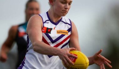 Mim Strom had a cracking game for the Dockers, with 23 disposals, 28 hitouts and eight tackles. Photo: Matt Turner/AAP PHOTOS