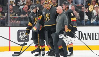 Golden Knights goalie Adin Hill exits with apparent leg injury