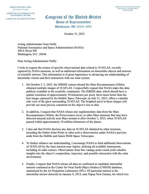 A Request for NASA to Release Scientific Data on 3I/ATLAS | by Avi Loeb | Oct, 2025