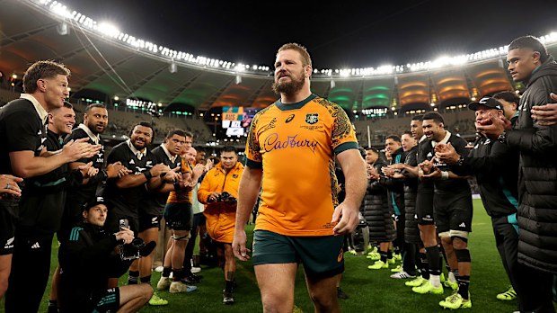 James Slipper of the Wallabies walks off the field for his final game through a guard of honour.