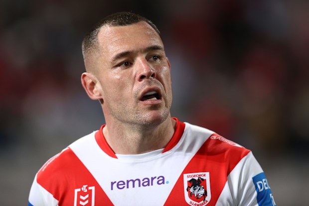 SYDNEY, AUSTRALIA - AUGUST 30: David Klemmer of the Dragons looks on during the round 26 NRL match between St George Illawarra Dragons and Manly Sea Eagles at Netstrata Jubilee Stadium on August 30, 2025 in Sydney, Australia. (Photo by Jason McCawley/Getty Images)