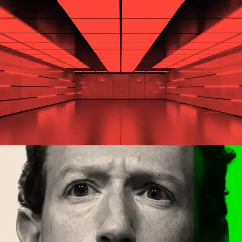 BBC A treated dual image - the top is of an underground room, while the below image is of Mark Zuckerberg
