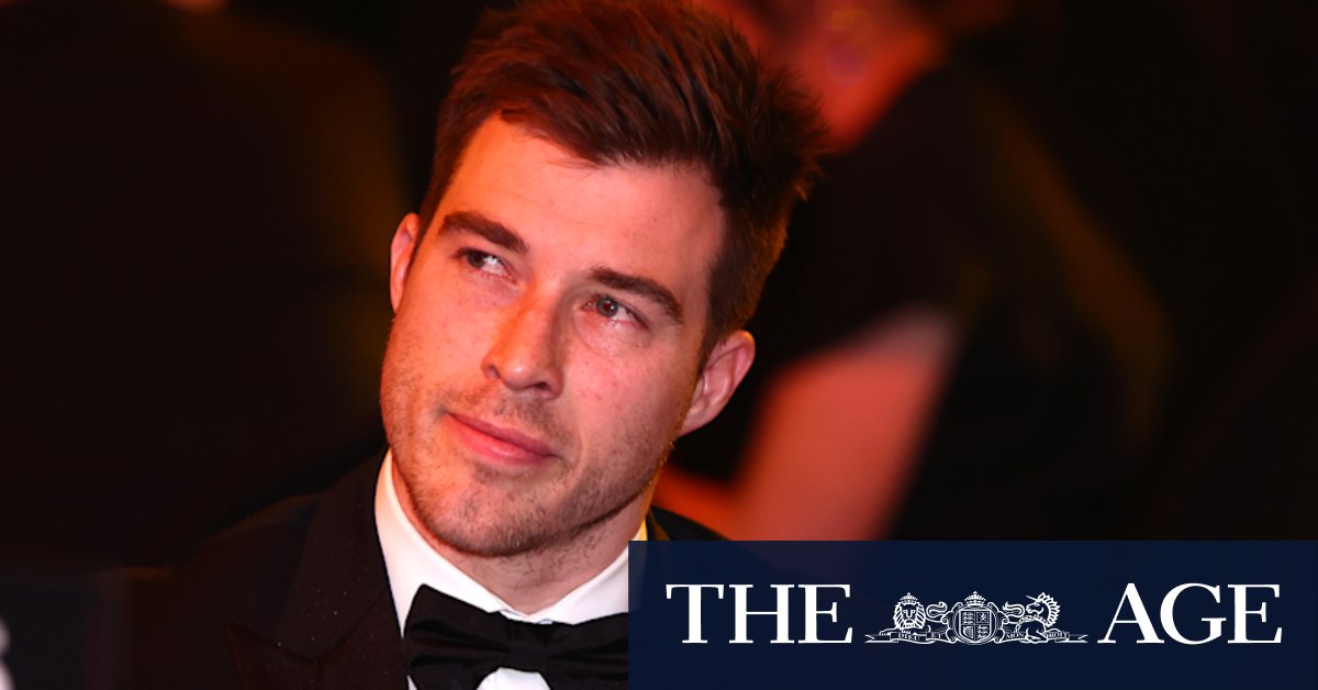 Essendon captain Zach Merrett speaks at the club’s best and fairest count, the Crichton Medal