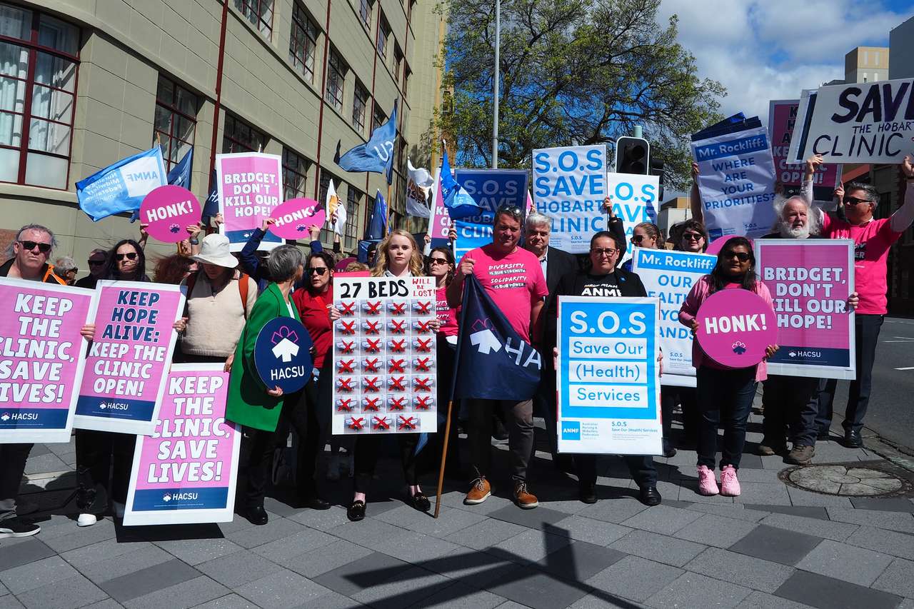 Unions and patients rally to save Hobart’s last private mental health clinic