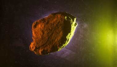 Asteroid rock on green starry background