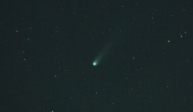 a green fuzzy streak in the night sky
