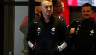MELBOURNE, AUSTRALIA - OCTOBER 03: Brad Lloyd, Head of Football of the Blues arrives during The 2022 Continental Tyres AFL Trade Period at Marvel Stadium on October 03, 2022 in Melbourne, Australia. (Photo by Michael Willson/AFL Photos via Getty Images)