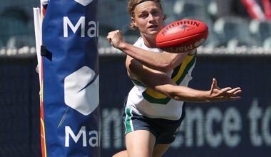 MELBOURNE, AUSTRALIA - SEPTEMBER 28: Jai Murray of Team Sloane handballs during the Marsh AFL National Futures Boys match between Team Heppell and Team Sloane at Melbourne Cricket Ground, on September 28, 2024, in Melbourne, Australia. (Photo by Daniel Pockett/AFL Photos/via Getty Images)