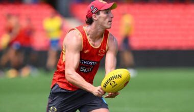 GOLD COAST, AUSTRALIA - MARCH 11: Ben Jepson during a Gold Coast Suns AFL training session at People First Stadium on March 11, 2025 in Gold Coast, Australia. (Photo by Matt Roberts/Getty Images)
