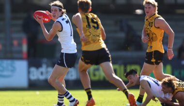 PERTH, AUSTRALIA - JUNE 07: Willem Duursma of Victoria Country in action during the Marsh AFL National Championships U18 Boys match between Western Australia and Victoria Country at Mineral Resources Park, on June 07, 2025, in Perth, Australia. (Photo by Paul Kane/AFL Photos/via Getty Images)