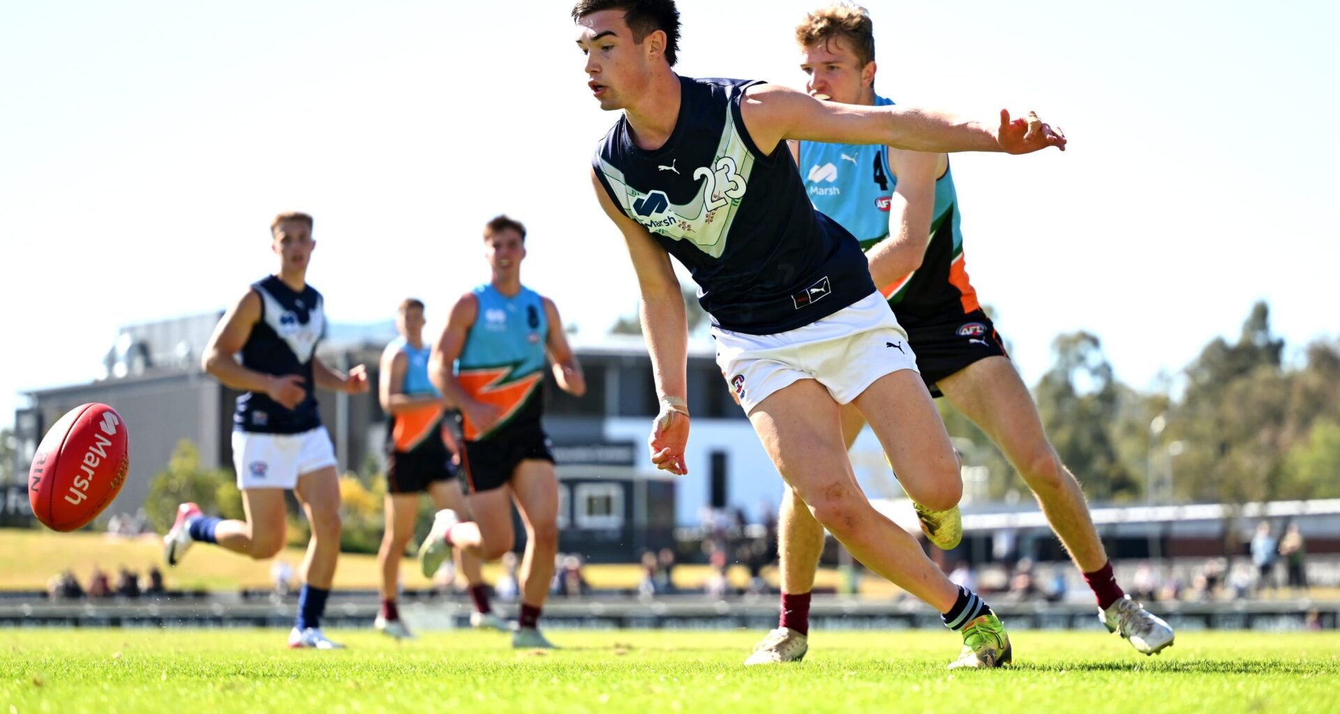 IPSWICH, AUSTRALIA - JULY 13: Xavier Taylor of Victoria Metro competes during the Marsh AFL National Championships U18 Boys match between Allies and Victoria Metro at Brighton Homes Arena, on July 13, 2025, in Ipswich, Australia. (Photo by Albert Perez/AFL Photos via Getty Images)