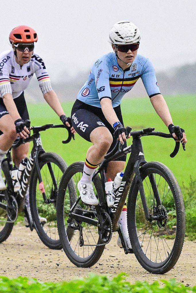 Belgian Marthe Truyen pictured in action during the women elite race at the UCI World Gravel Championships, Saturday 11 October 2025, in Maastricht, The Netherlands. BELGA PHOTO DIRK WAEM (Photo by DIRK WAEM / BELGA MAG / Belga via AFP) (Photo by DIRK WAEM/BELGA MAG/AFP via Getty Images)