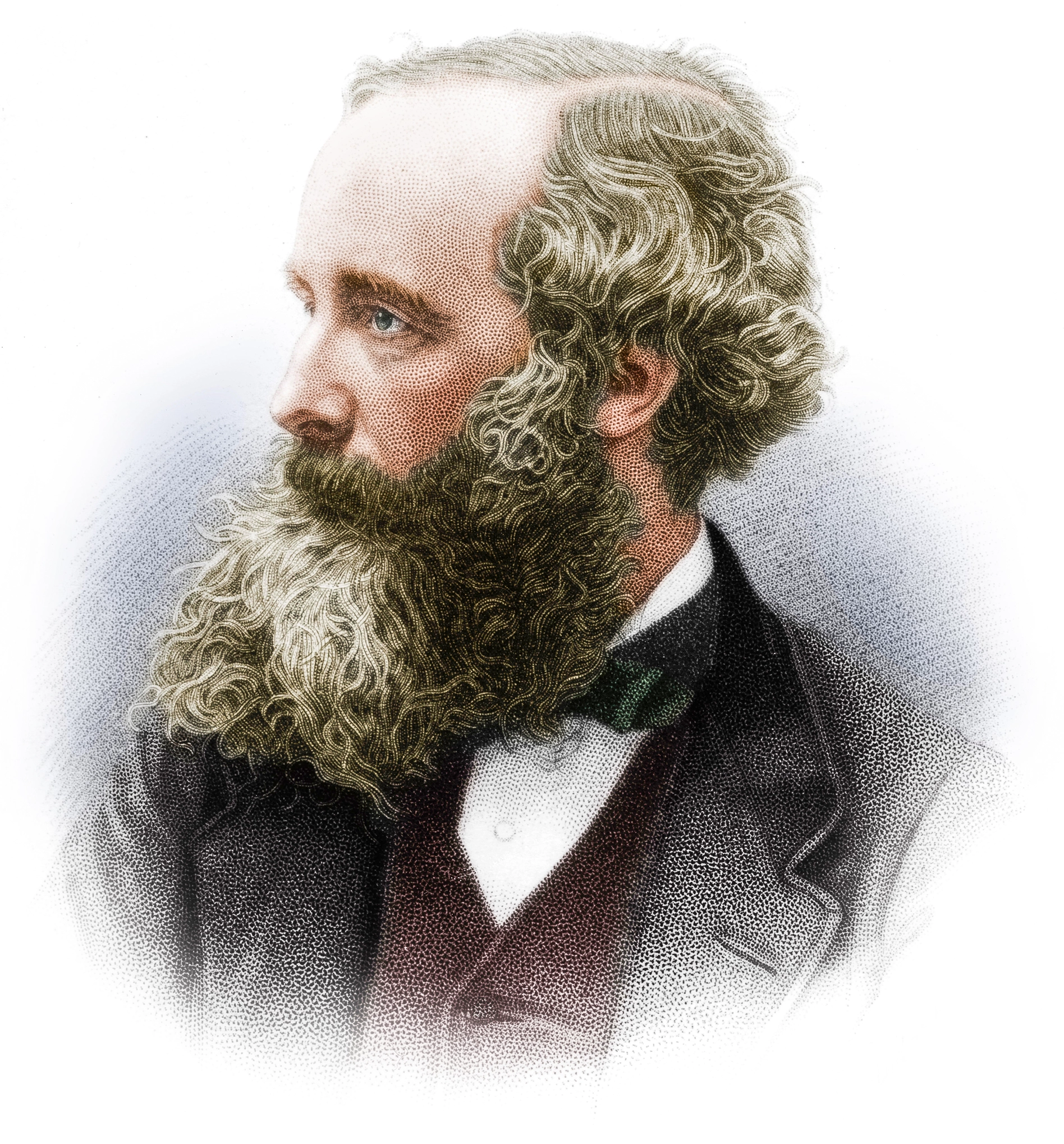 A false-color portrait of a man with a long beard.