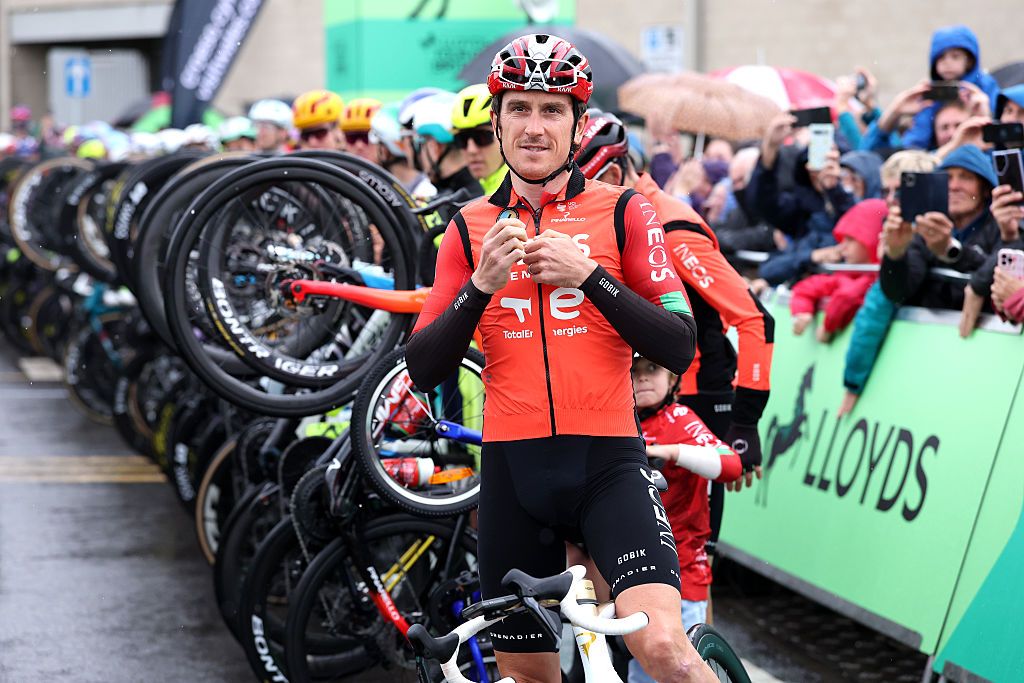 NEWPORT, WALES - SEPTEMBER 07: Geraint Thomas of Great Britain and Team INEOS Grenadiers honored in his farewell and last race as a professional cyclist prior to the 21st Tour of Britain 2025, Stage 6 a 112.1km stage from Newport to Cardiff on September 07, 2025 in Newport, Wales. (Photo by Alex Livesey/Getty Images)