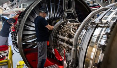 Man working on Jet turbine