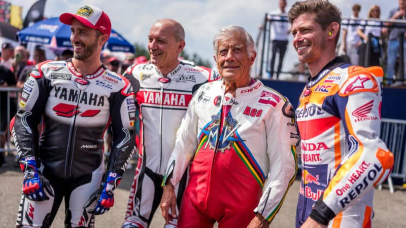 Andrea Dovizioso, Luca Cadalora, Giacomo Agostini and Casey Stoner seen during the MotoGP World Championship at the Red Bull Ring in Spielberg, Austria