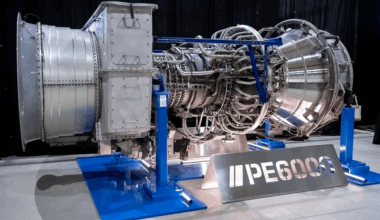 The ProEnergy PE6000 turbine on display during the Data Center World Power show in San Antonio, Texas.