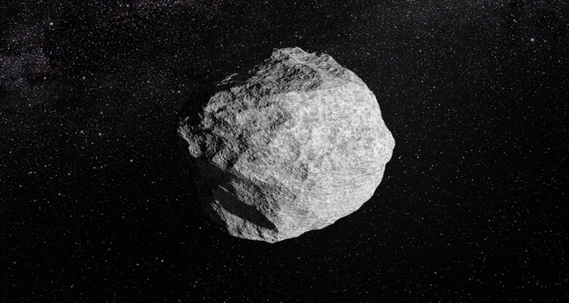Artist's illustration of an asteroid in deep space.