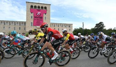 The Giro peloton during this year's opening stage in Albania