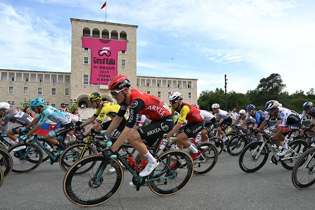 The Giro peloton during this year's opening stage in Albania