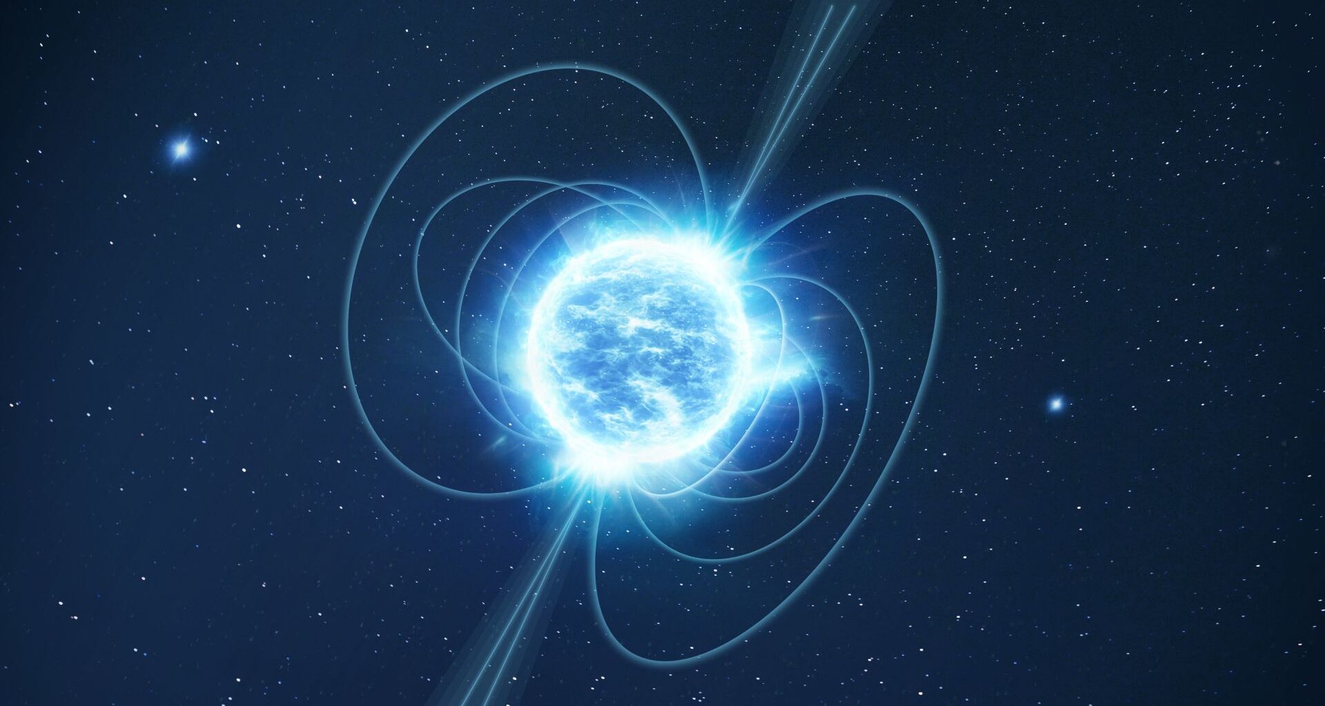 A swirling ball of blue and white light in the darkness of space