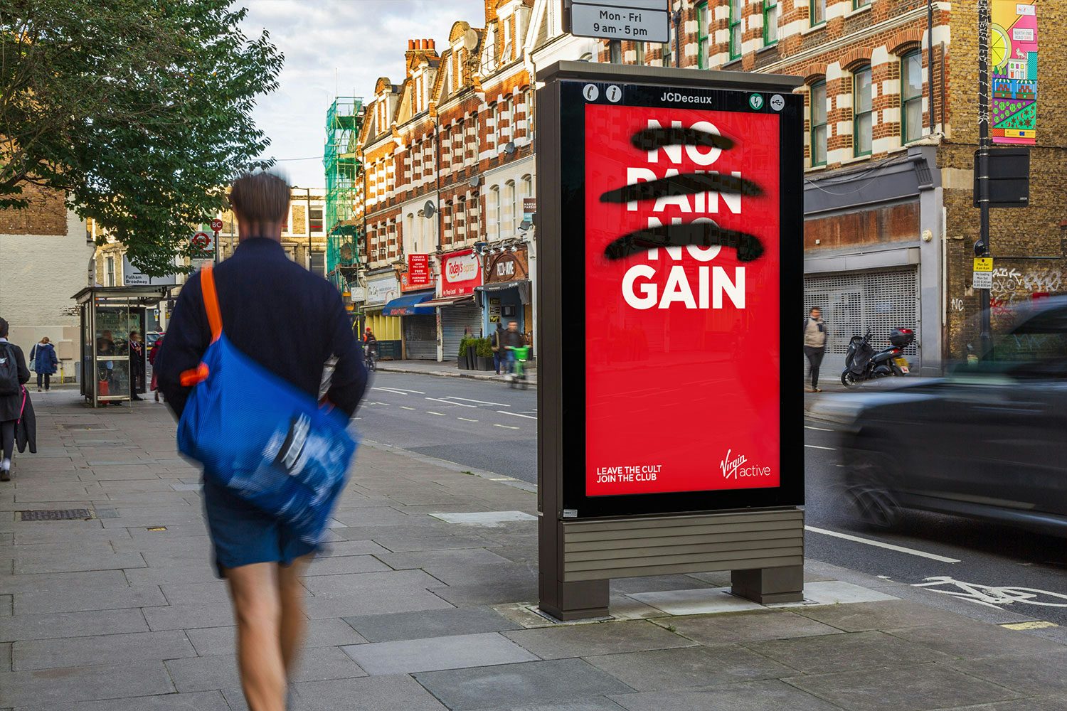 Bus stop ad for Virgin Active’s Leave the Cult, Join the Club