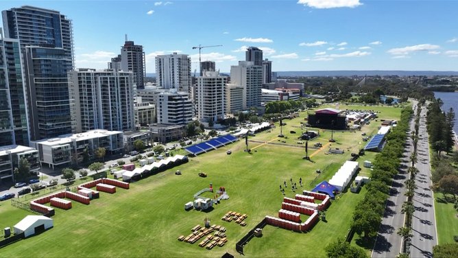 Fridayz Live stage being set up in Langley Park where Mariah Carey will be performing.