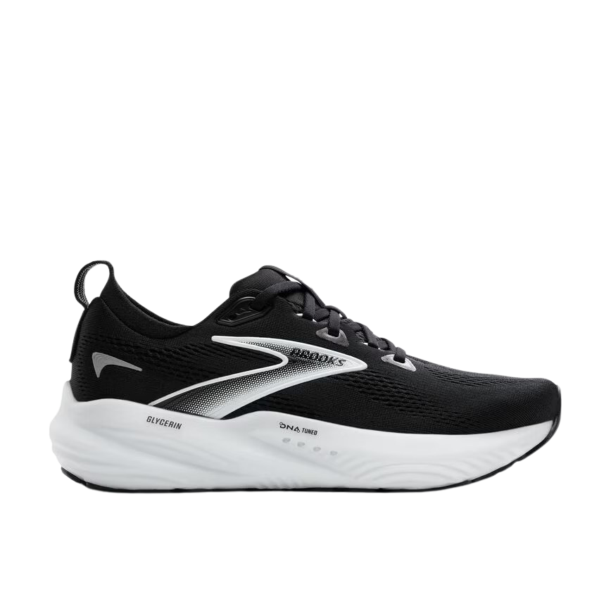 Brooks Glycerin 22 trainer with white midsole and black upper on white background