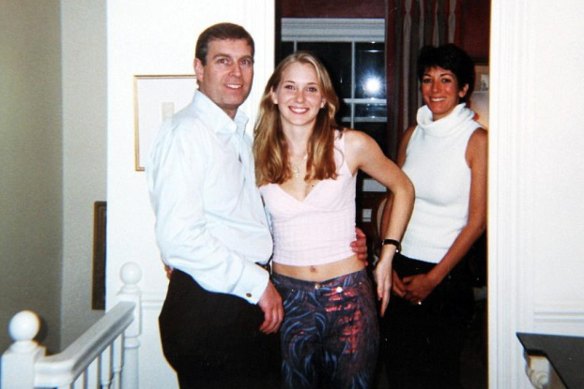 Prince Andrew with Virginia Roberts Giuffre in 2001 and Epstein’s then personal assistant Ghislaine Maxwell.