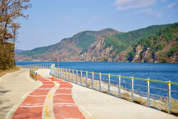 The bike path alongside the Nakdong River.