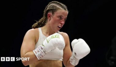 Francesca Hennessy in the ring with white gloves on
